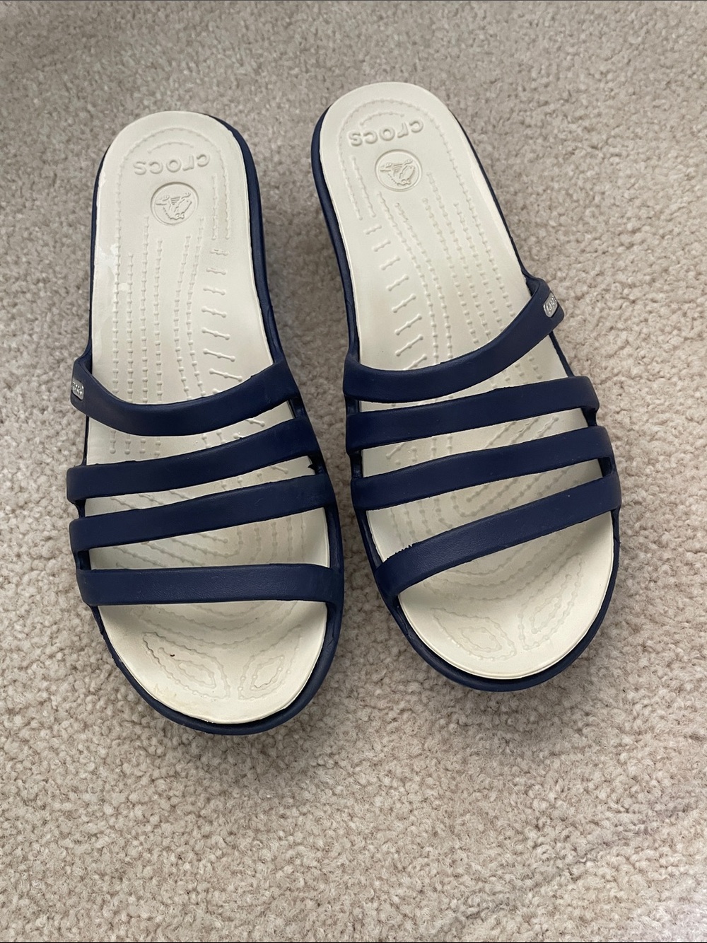 Crocs Rhonda wedge sandal. Navy Blue